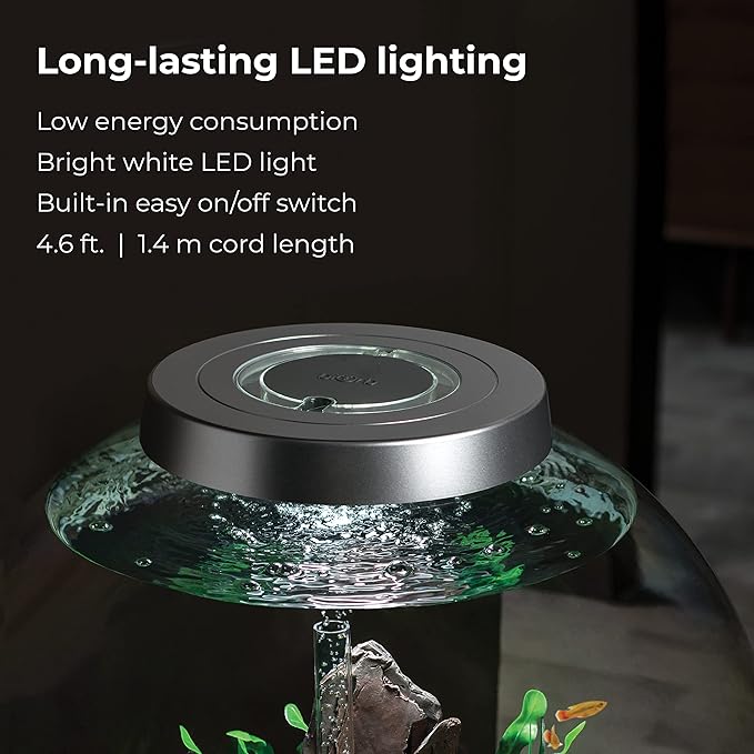 biOrb Classic 60 Acrylic 16-Gallon Aquarium with White LED Lights Modern Tank for Tabletop Display, Silver