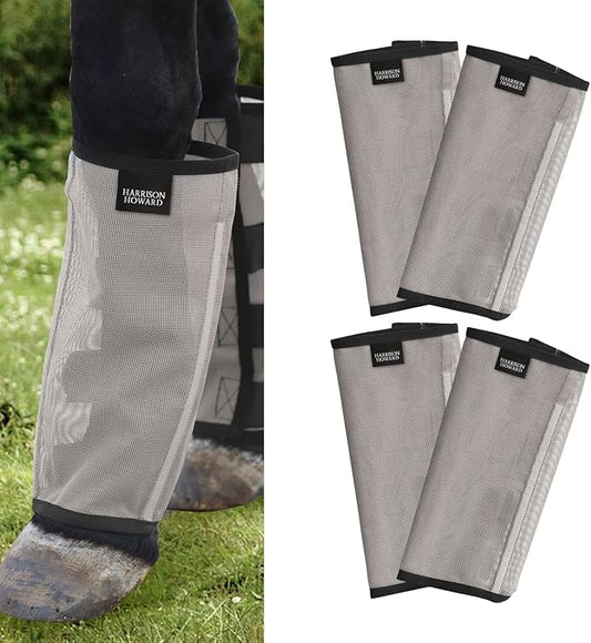 Harrison Howard Loose Fitting Fly Boots UV-Protective Extra Tough Mesh Ventilated Four Fasteners Stay-on Design Protect Horse Legs & Stomp-Reducing Set of 4 Original Grey Pony