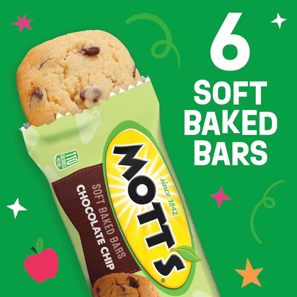 Mott's Soft Baked Bars, Chocolate Chip, Made with Applesauce, 6 Ct, 5.76 oz