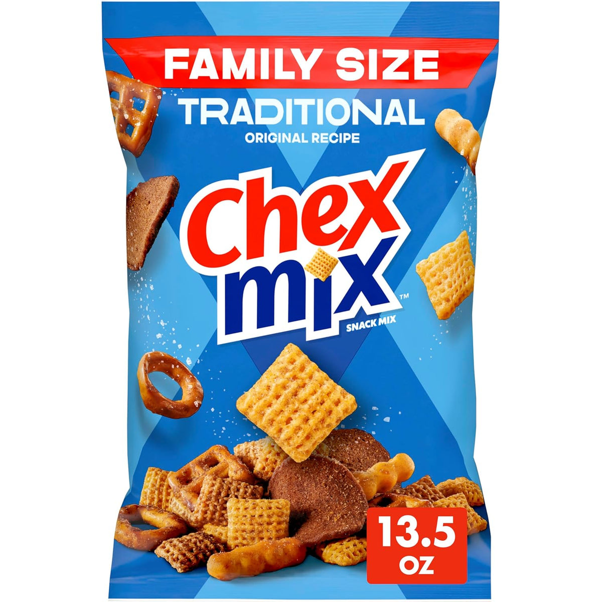 Chex Mix Traditional Original Recipe Snack Mix, Savory Snack Bag, Family Size, 13.5 oz