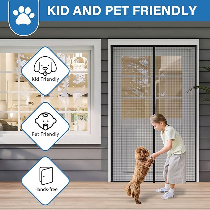 Upgraded PET Mesh Magnetic Screen Door Stronger Than Fiberglass and Polyester,Hands Free,Keep Bugs Out,Pet & Kid Friendly,Suitable for Sliding Doors,Patio and French Doors-80" X 96"