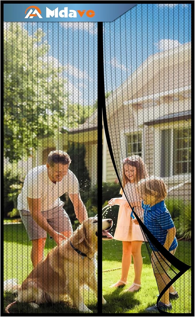 Magnetic Screen Door，Screen Door Mesh，Keep Bugs Out, Heavy-Duty Mesh Curtain,Pet and Kid Friendly, Works with Front Doors, Sliding Doors（32x80 Inch ‎Black