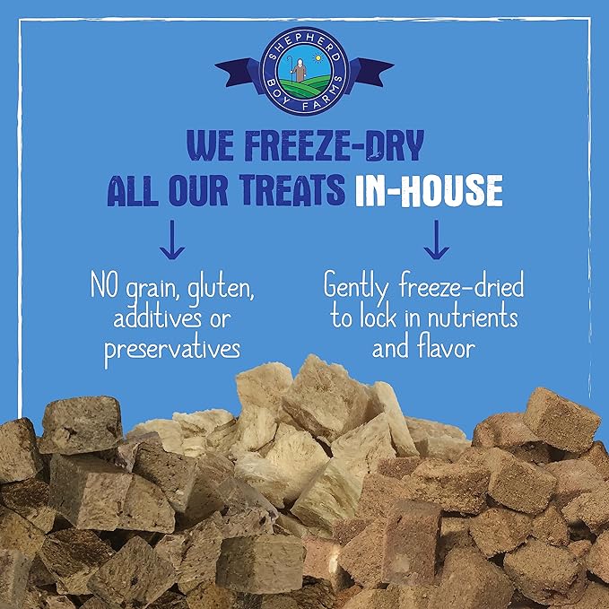 Shepherd Boy Farms Freeze Dried Dog and Cat Treats, Duck Heart, All Natural Freeze-Dried Dog Treat & Snack, Made in USA, High in Protein, Essential Nutrition of Raw Food, Single Ingredient 3oz