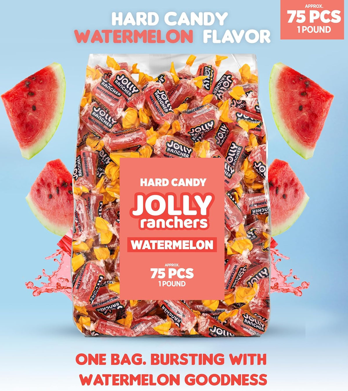 Watermelon Jolly Ranchers Hard Candy – Original Flavor – 1 LB Bulk Bag (Approx. 75 Pieces) – Individually Wrapped Sweet & Tart Candy for Birthday Parties, Baby Showers, Back to School & Gift Bags