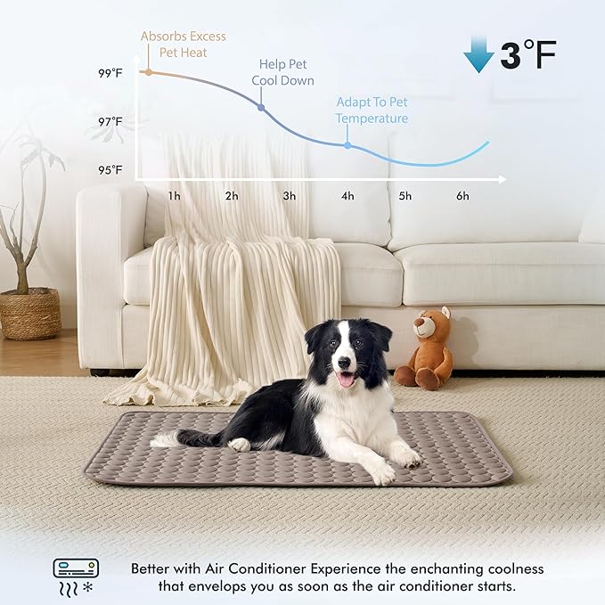 MICROCOSMOS Summer Cooling Mat & Sleeping Pad- Water Absorption Top, Materials Safe, Easy Carry, EZ Clean. Keep Cooling for Pets, Kids and Adults.(Brown, 59" x 40")