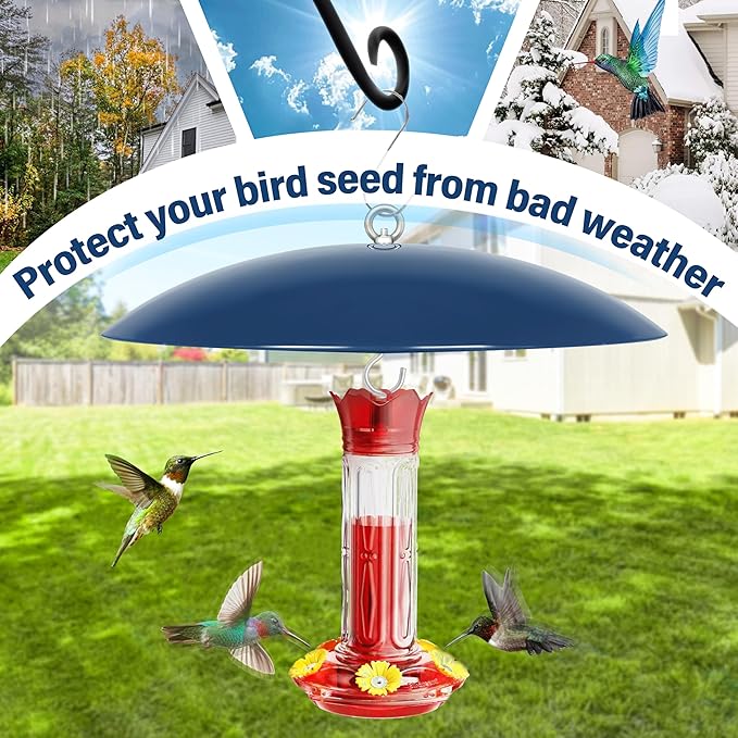 Bird Feeder Dome Guard,Squirrel Baffle for Hanging Feeder,13-Inch Cover for Shepherd's Hook in The Outdoors (Blue), 2 Pack