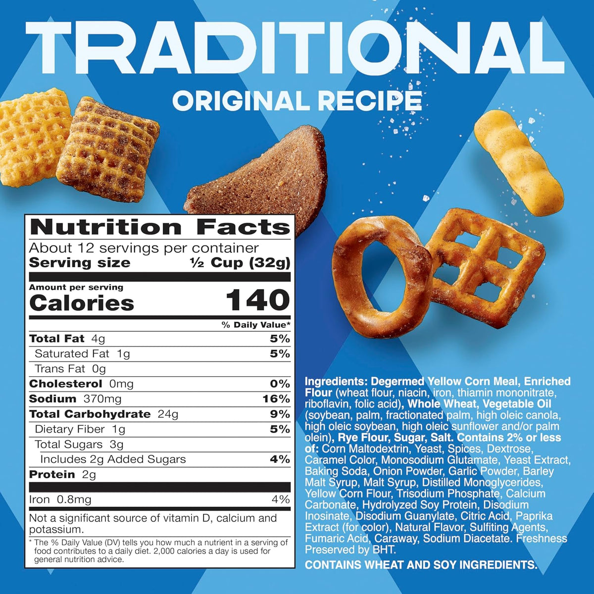 Chex Mix Traditional Original Recipe Snack Mix, Savory Snack Bag, Family Size, 13.5 oz