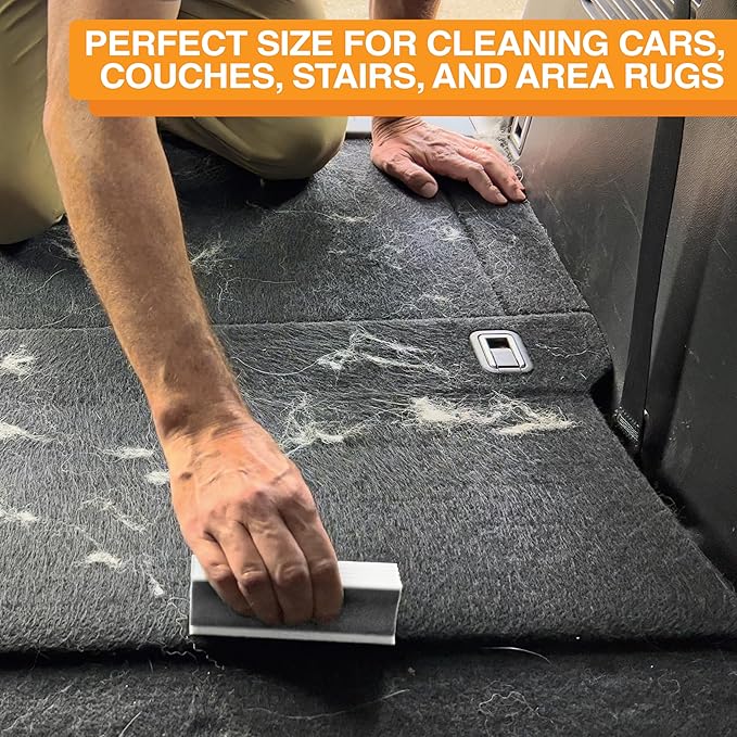FurDozer X3 PRO Pet Hair Remover & Auto Detailing Tool - Cat & Dog Hair Remover for Carpet, Car Interior, Couch, Bedding, & Furniture - Reusable Pet Hair Removal Tool for Fur & Lint, 5" (Grey, 2-Pack)