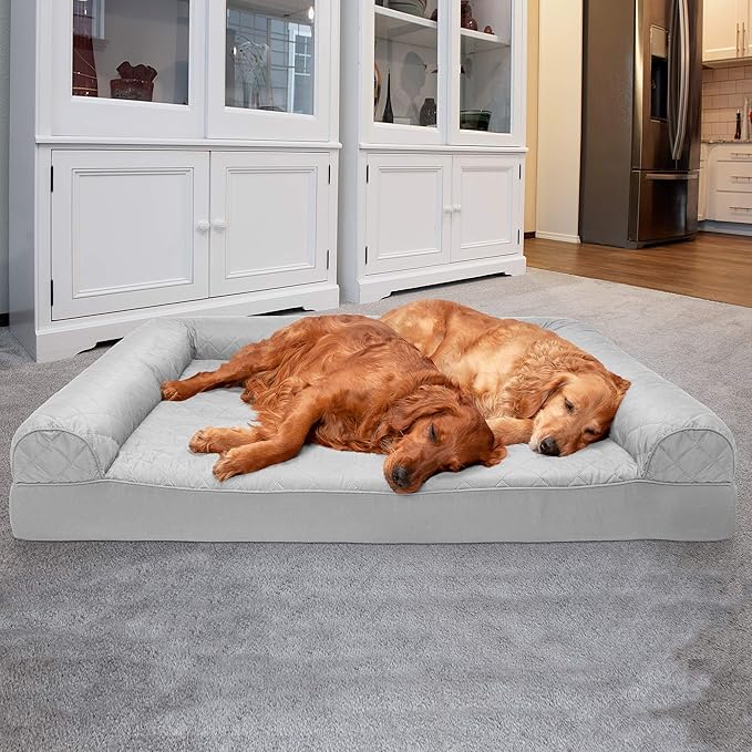 Furhaven Orthopedic Dog Bed for Large Dogs w/ Removable Bolsters & Washable Cover, For Dogs Up to 125 lbs - Quilted Sofa - Silver Gray, Jumbo Plus/XXL