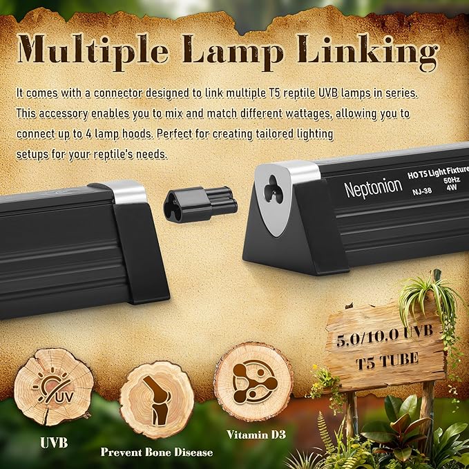 T5 Reptile UVB Light 34.5 Inches Fixture with UVB 5.0 Bulb High Output Hood for Terrariums, Basking Reptiles, Lizards, Chameleons, Iguanas, Bearded Dragons, 39W