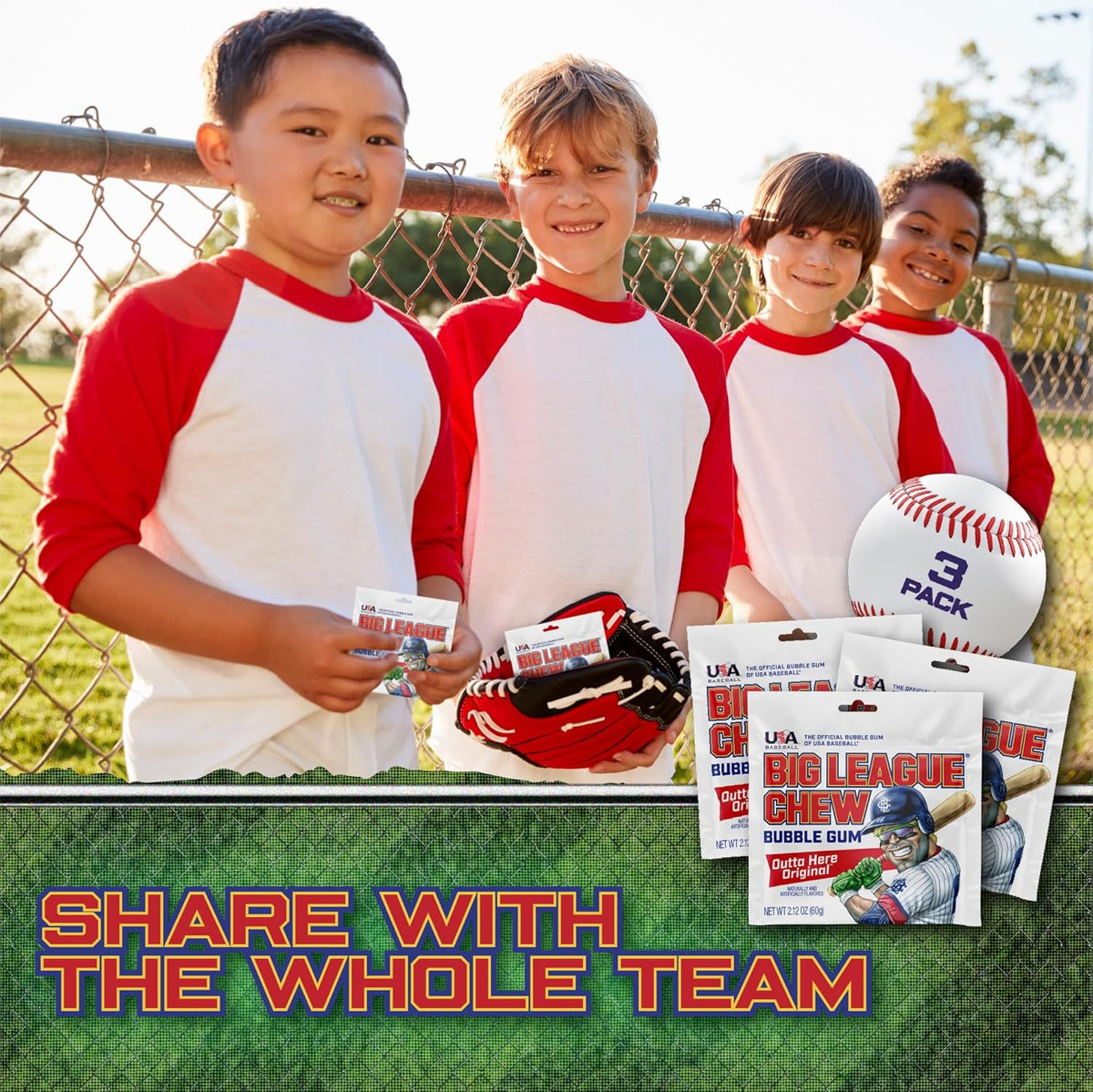 Big League Chew Original Bubble Gum 3-Pack - 2.12oz Packets - Original Baseball Gum - Big League Chew Baseball Candy Set for Treats, Party Favors & More - Softball Candy For Teams