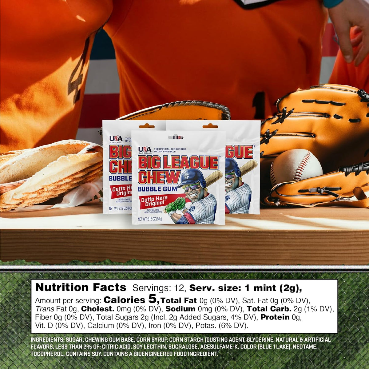 Big League Chew Original Bubble Gum 3-Pack - 2.12oz Packets - Original Baseball Gum - Big League Chew Baseball Candy Set for Treats, Party Favors & More - Softball Candy For Teams