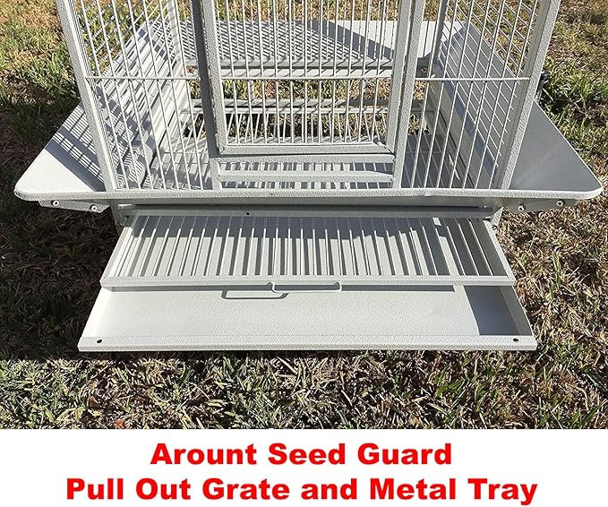 Castle PlayTop Parrot Cage - 32" W x 23" L x 66" H for Large Macaws Cockatoos African Grey Amazon (32" W x 23" L x 66" H, White Vein)