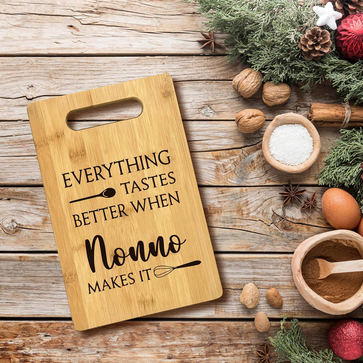 FONDCANYON Nonno Gifts, Everything Tastes Better When Nonno Makes It Gift Bamboo Cutting Board Kitchen Decor, Nonno Father’s Day Gifts Cutting Boards for Kitchen, Gift for Grandpa from Grandchildren