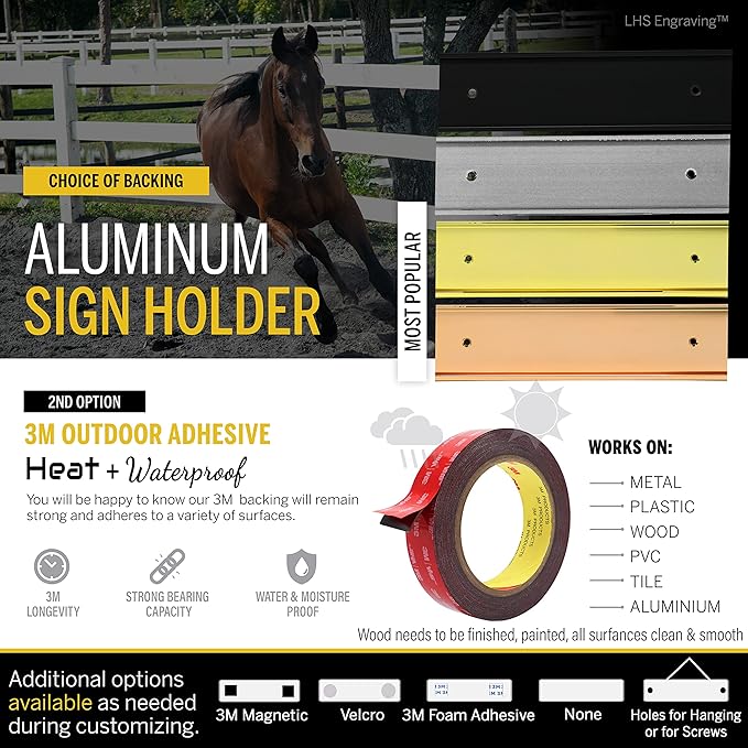 Personalized Horse Stall Name Plates, 2x8 Horse Stall Signs with Adhesive, All Weather UV Protected, Cashew Plastic Black Letters - Made in USA - N6