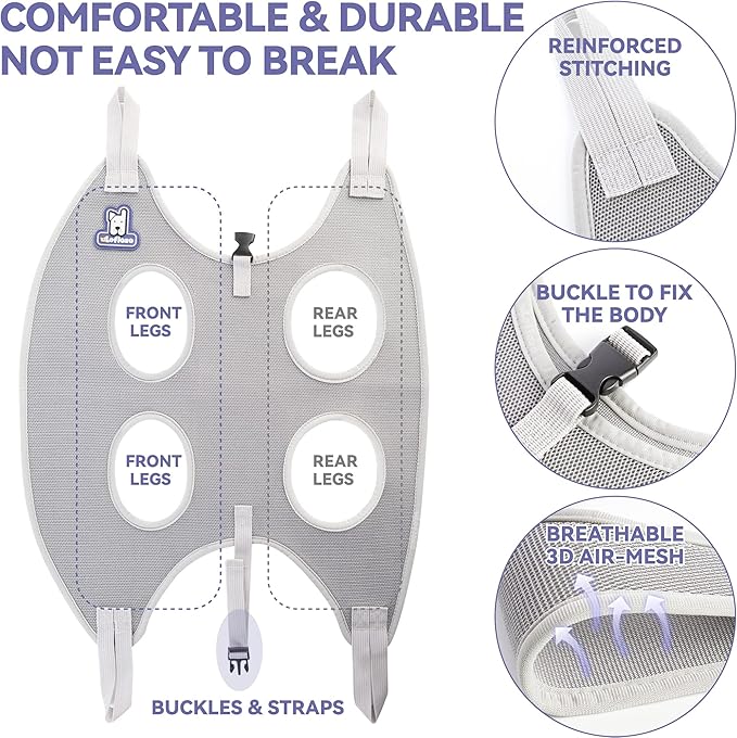 Dog Grooming Hammock Harness for Dogs & Cats with Pet Nail Clipper Trimmer - Cat Hanger Sling for Trimming Clipping Nails- Dog Hammock Restraint Bag for Small Medium Large pet （ Grey S ）