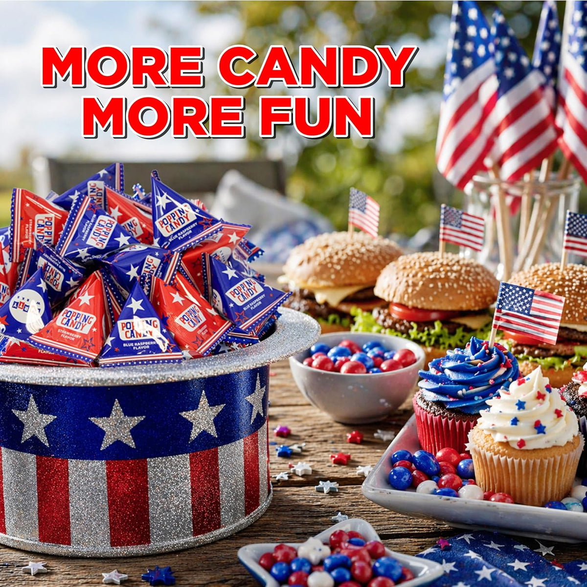 Patriotic Candy - 40 Count Pack - Popping Rocks Pouches - 4th of July Candy - Strawberry and Blue Raspberry Flavors - Individually Wrapped Party Favors by PartyWorks