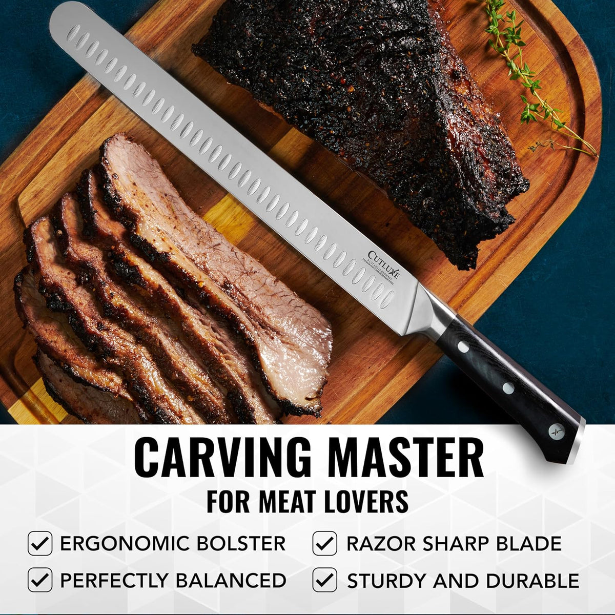 Cutluxe Brisket Knife – 12" Carving & Slicing Knife for Meat & BBQ – Razor Sharp German Steel, Sheath Included, Ergonomic Full Tang Handle Design, Grilling Gifts for Men – Artisan Series