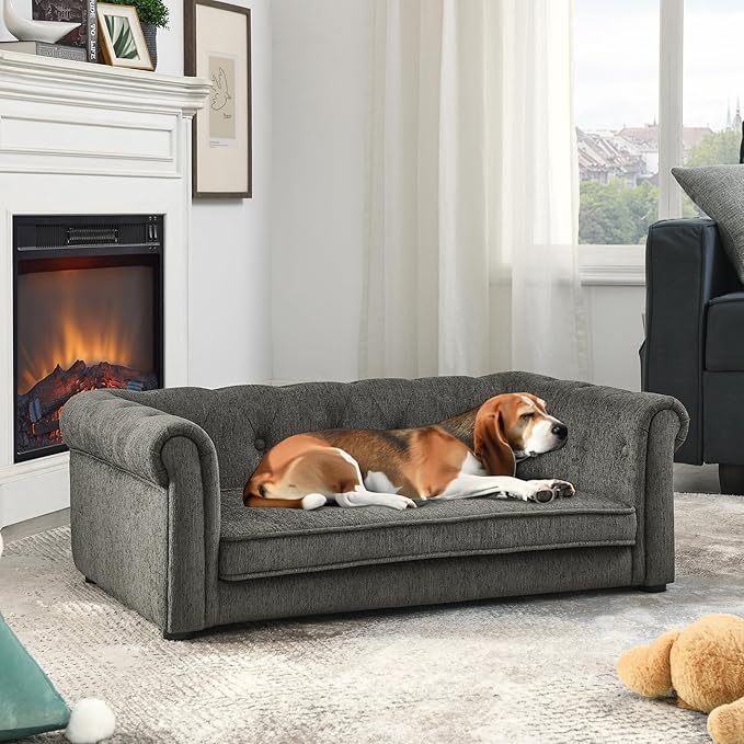 Dog Sofa Couch for Medium Dogs, 31" Memory Foam Dog Couch with Washable Fabric, Removable Cushion, Sofa Bed for Medium Dogs, Grey