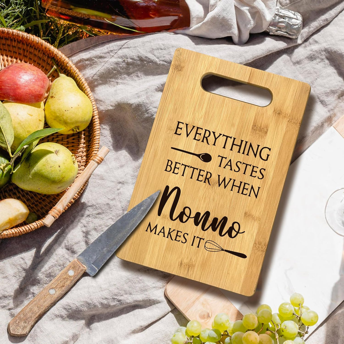 FONDCANYON Nonno Gifts, Everything Tastes Better When Nonno Makes It Gift Bamboo Cutting Board Kitchen Decor, Nonno Father’s Day Gifts Cutting Boards for Kitchen, Gift for Grandpa from Grandchildren