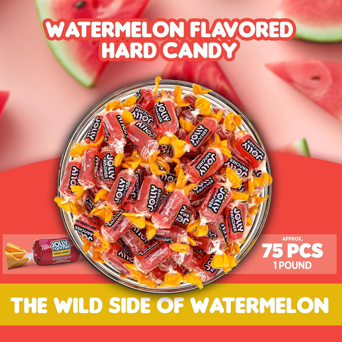 Watermelon Jolly Ranchers Hard Candy – Original Flavor – 1 LB Bulk Bag (Approx. 75 Pieces) – Individually Wrapped Sweet & Tart Candy for Birthday Parties, Baby Showers, Back to School & Gift Bags