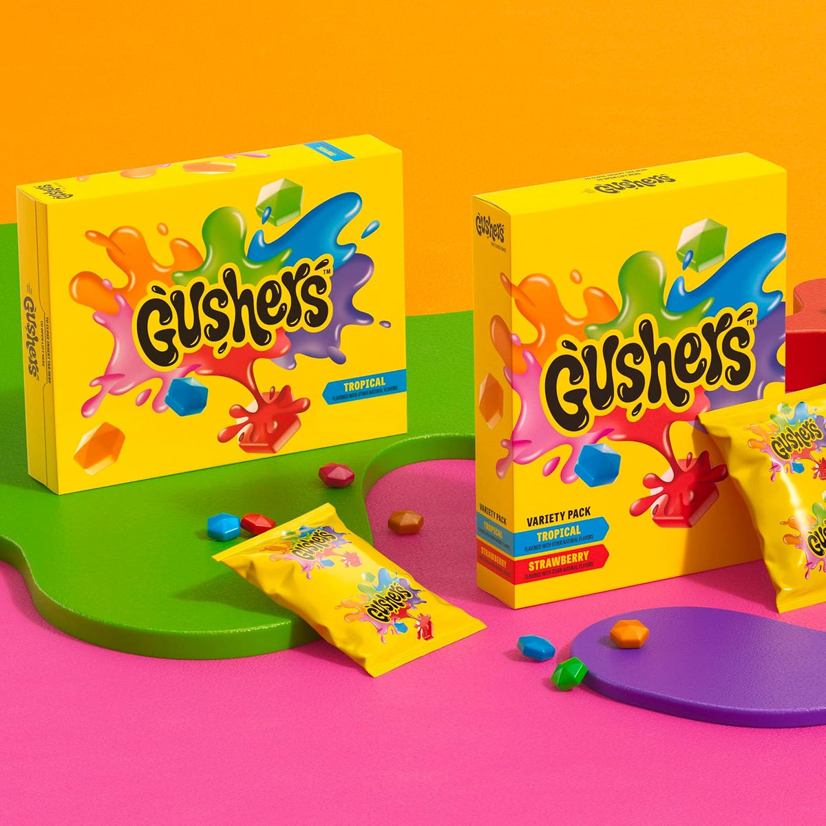 Gushers Fruit Flavored Snacks, Tropical and Strawberry Flavors, Family Pack, 20 Ct, 16 oz