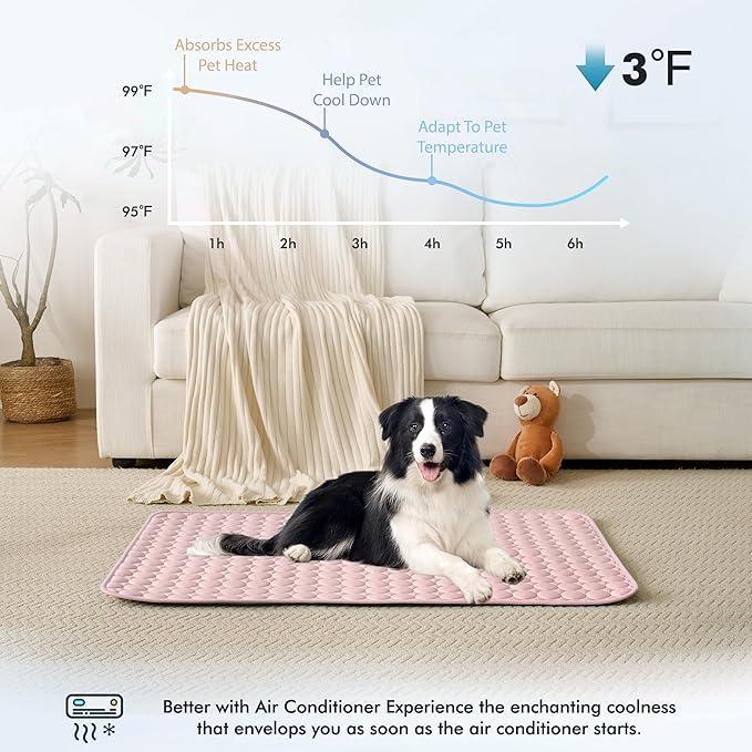 MICROCOSMOS Summer Cooling Mat & Sleeping Pad- Water Absorption Top, Materials Safe, Easy Carry, EZ Clean. Keep Cooling for Pets, Kids and Adults.(Pink, 36" x24")