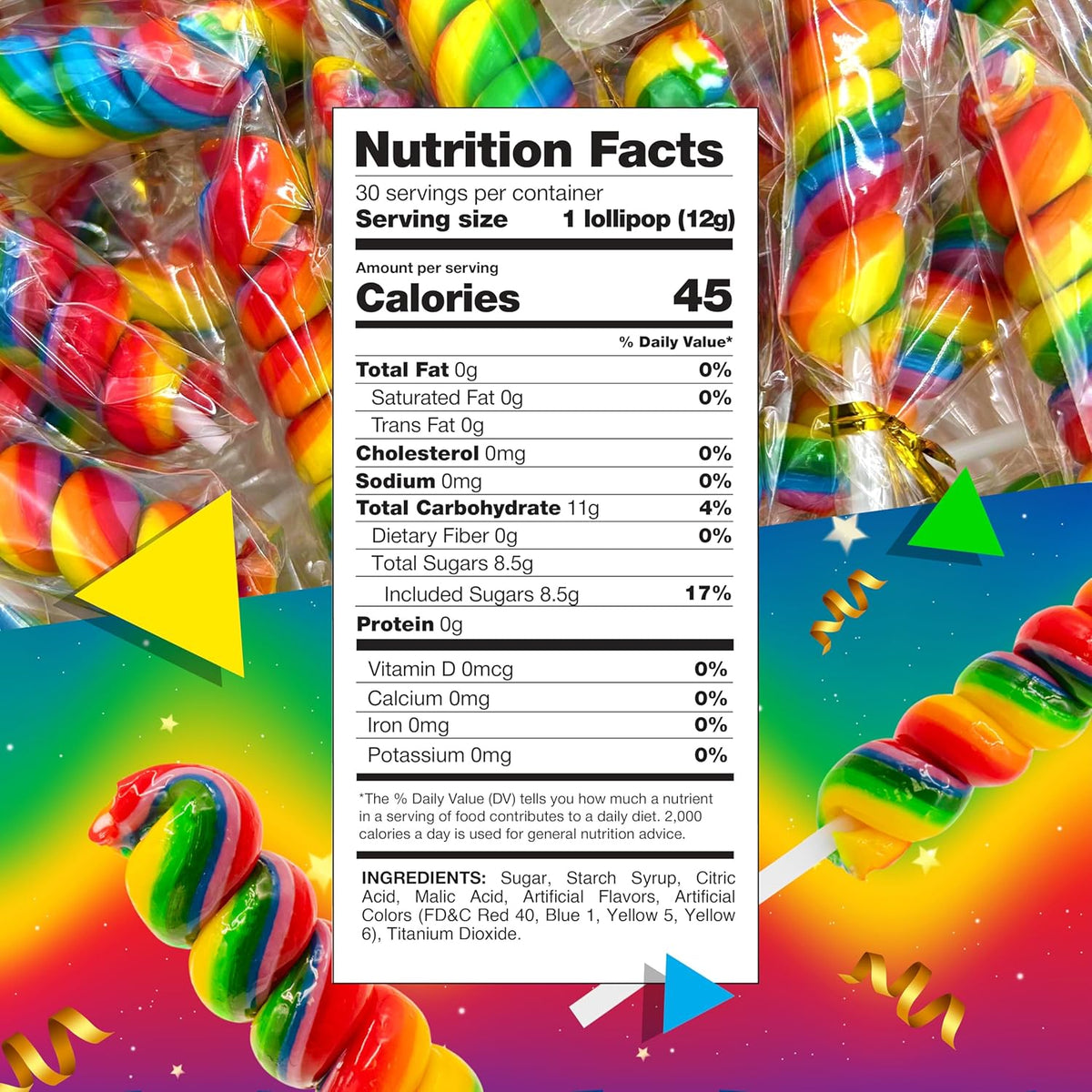 Rainbow Swirl Lollipops | 30 Count Jar | Rainbow Lollipops Individually Wrapped | Twisty Suckers Party Favors | Tutti-Frutti Party Candy for Buffets and Gifting