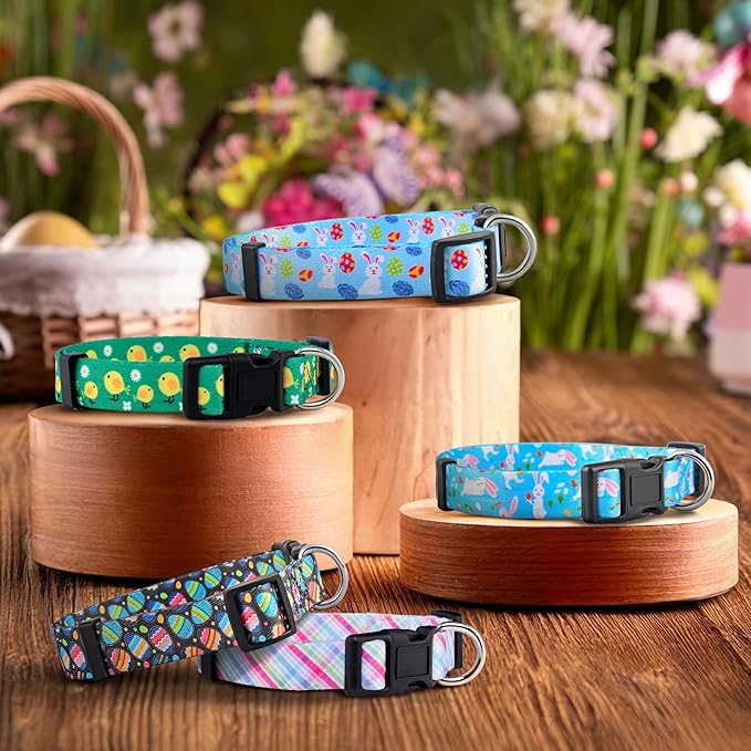 Native Pup Easter Dog Collar, Cute Spring Gift for Puppies, Pink Pastel, Eggs, Chicks, Bunny Adjustable for Small, Medium, Large Breeds (Bunny & Eggs, Small)