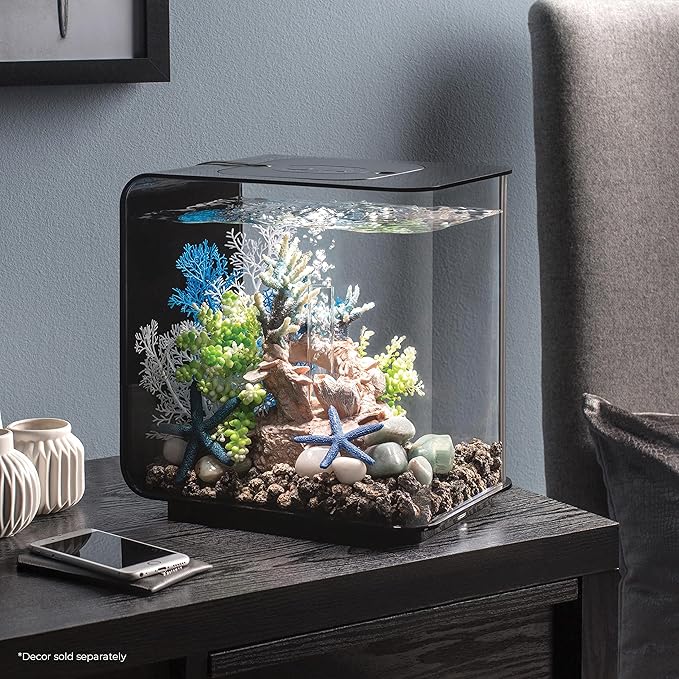 biOrb Flow 15 Acrylic 4-Gallon Aquarium with White LED Lights Modern Compact Tank for Tabletop or Desktop Display, Black