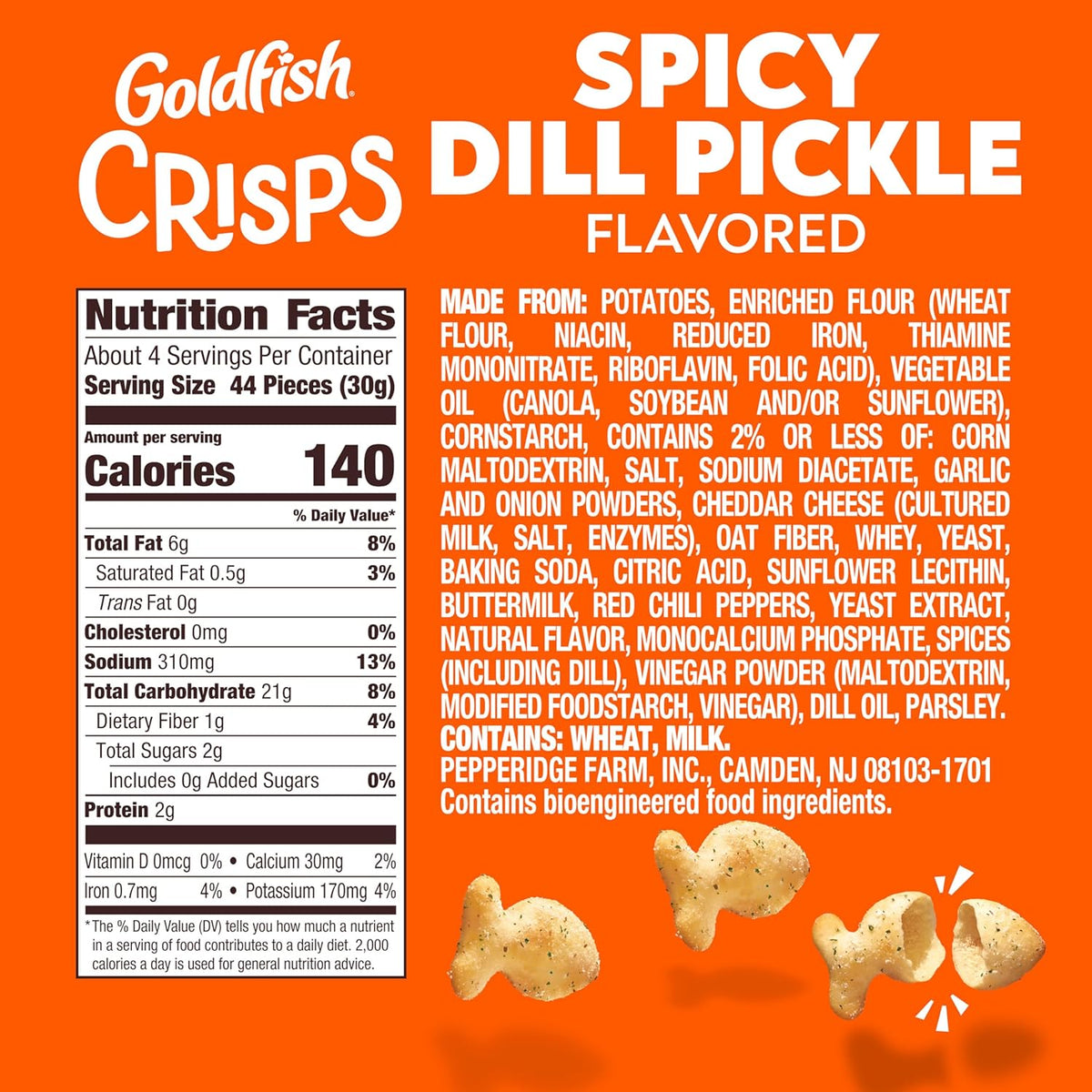 Goldfish Crisps Spicy Dill Pickle Baked Chip Crackers, 4.8 Oz Bag