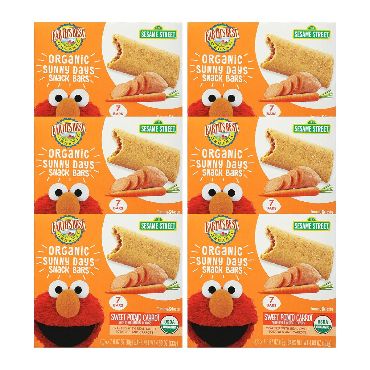 Earth's Best Organic Kids Snacks, Sesame Street Toddler Snacks, Organic Sunny Days Snack Bars for Toddlers 2 Years and Older, Blueberry with Other Natural Flavors, 7 Bars Per Box