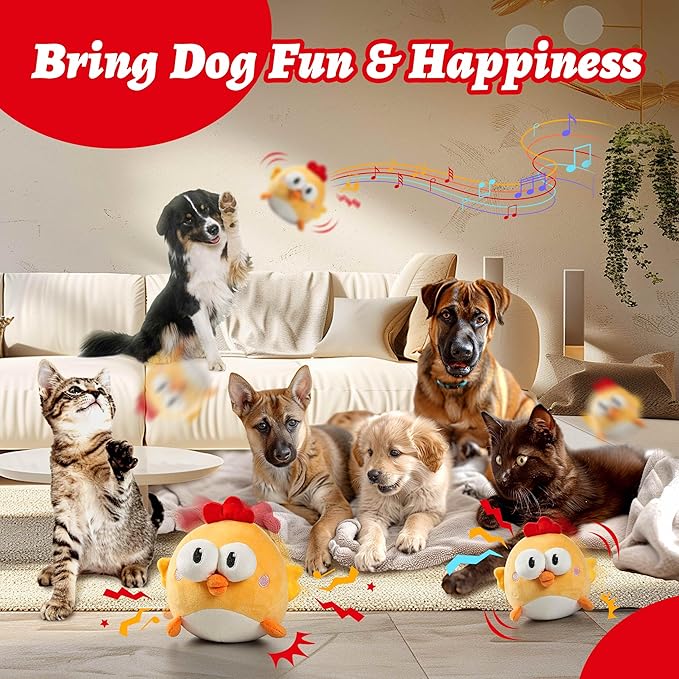 Interactive Dog Toys, Squeaky Moving Ball Toy with Jumping & Music Modes, Rechargeable Plush Chew Toys for Small/Medium/Large Dogs to Keep Puppy Busy Pet Toys (Chick)