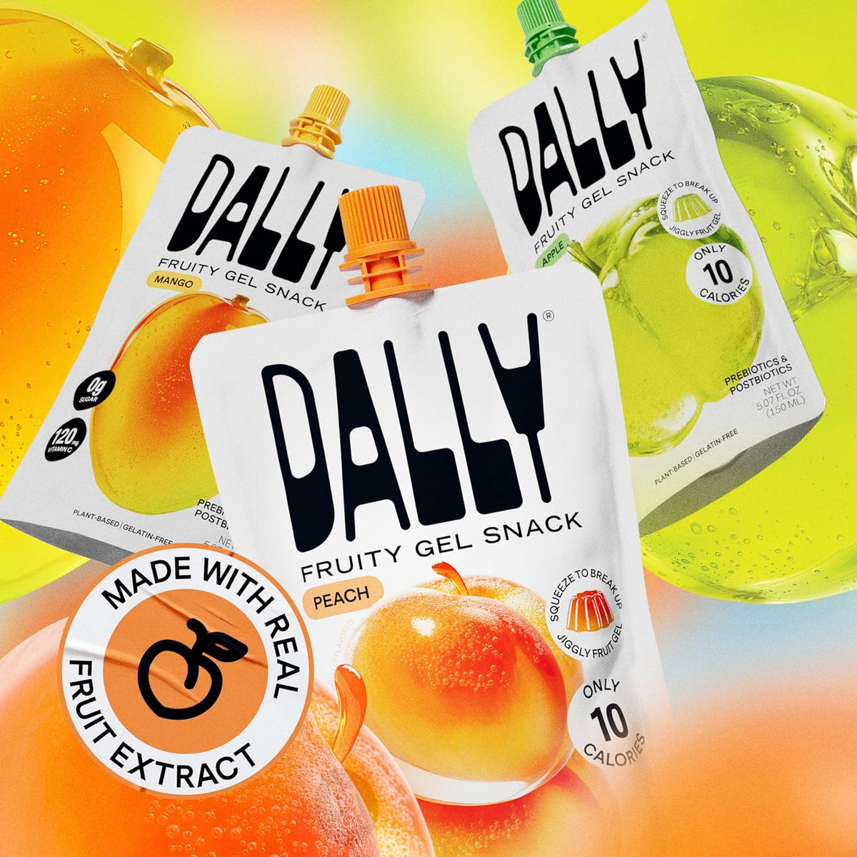 Dally Variety Pack [Mango, Peach & Apple] Drinkable Konjac Jelly 10 Pouches | 10-Calorie Keto, Gluten Free, Sugar Free Korean Fruit Snack | Prebiotics & Postbiotics for Skin, Immune, Weight Management