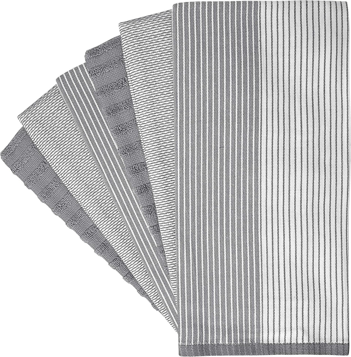 Premium Kitchen Towels (20”x 28”, 6 Pack) | Large Cotton Kitchen Hand Towel | Flat & Terry Dish Cloths | Highly Absorbent Tea Towels Set with Hanging Loop | Gray